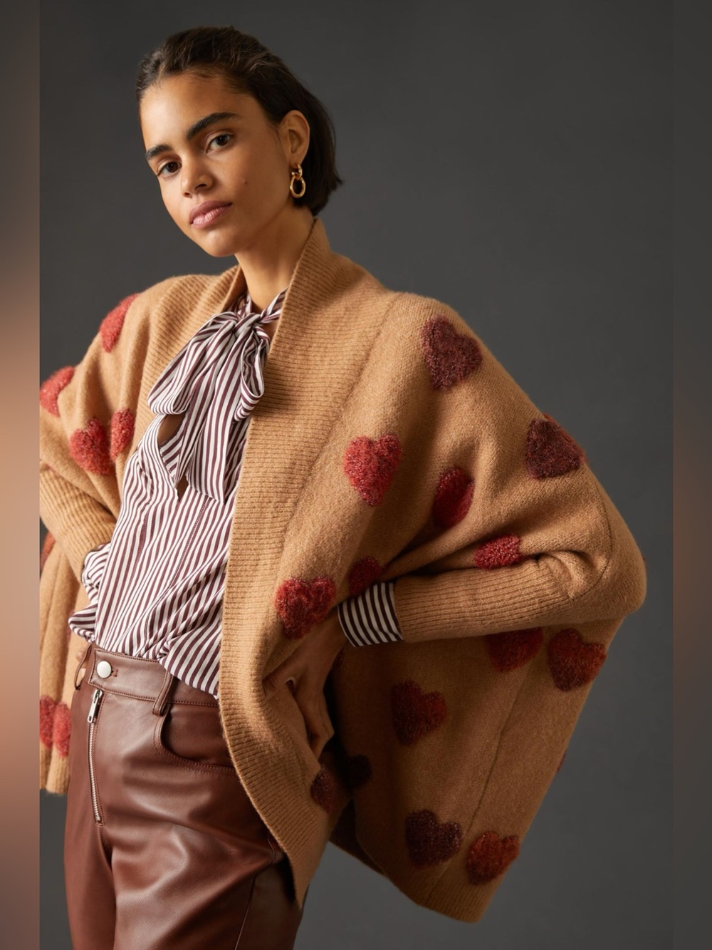 Anthropologie Boucle Heart Knit Kimono Cardigan Sweater (One Size)